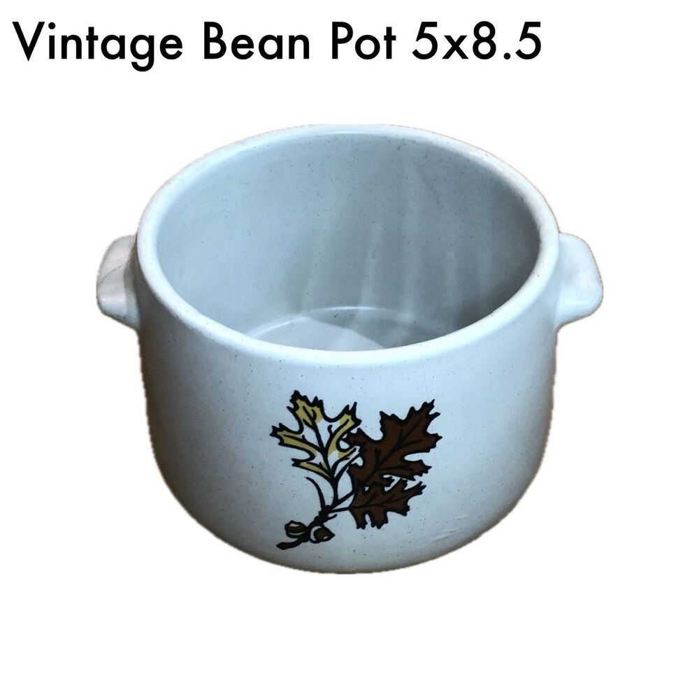 Vintage 1960's West Bend Bean Pot Canister No Lid Oakleaf & Acorn Ceramic Pot